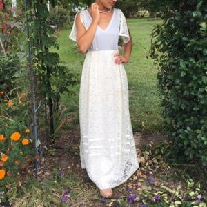 '60s ILGWU floor-length dress w/ macrame skirt